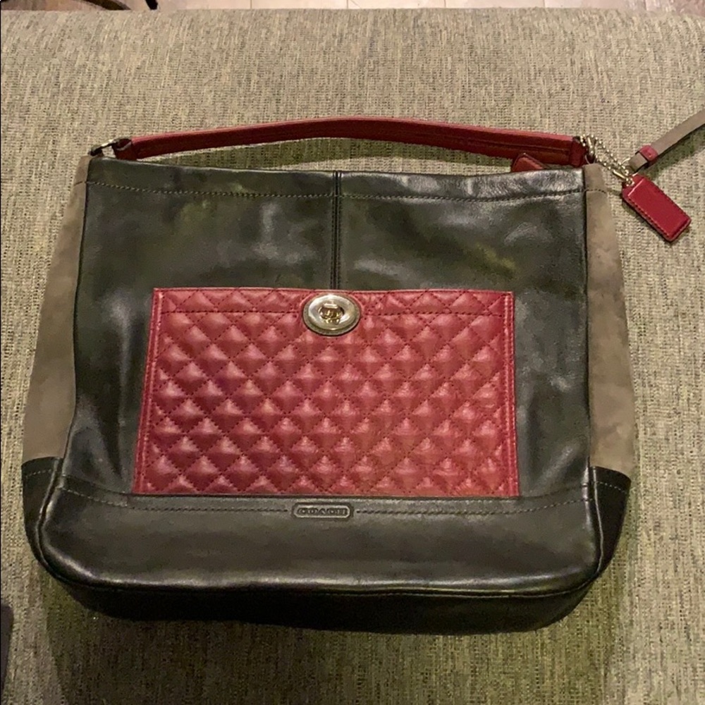 Women’s Genuine Leather Coach Handbag - Black/Red
